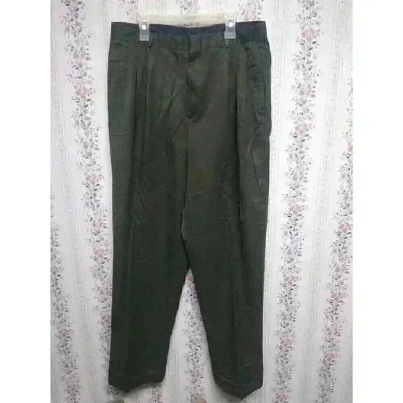 Vtg Crafted W/ Pride Men's Pleated Dress Pants Sz 34 Green Micro Polyester SOFT